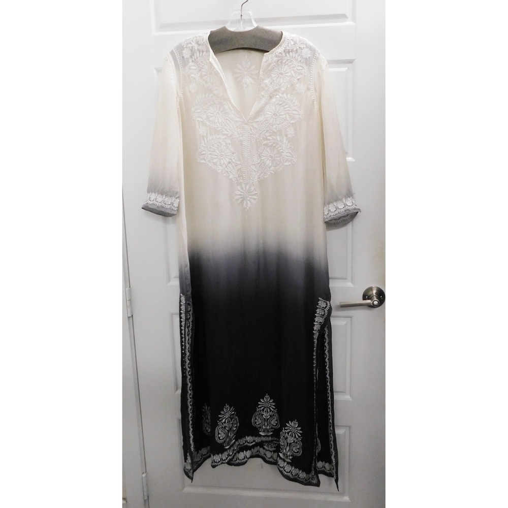 Marie France Van Damme Slit‎ V-Neck 3/4 Sleeve Dress Embroidered Womens 2 (M)